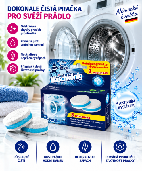 Waschkönig speciální čisticí tablety do pračky – 2 ks